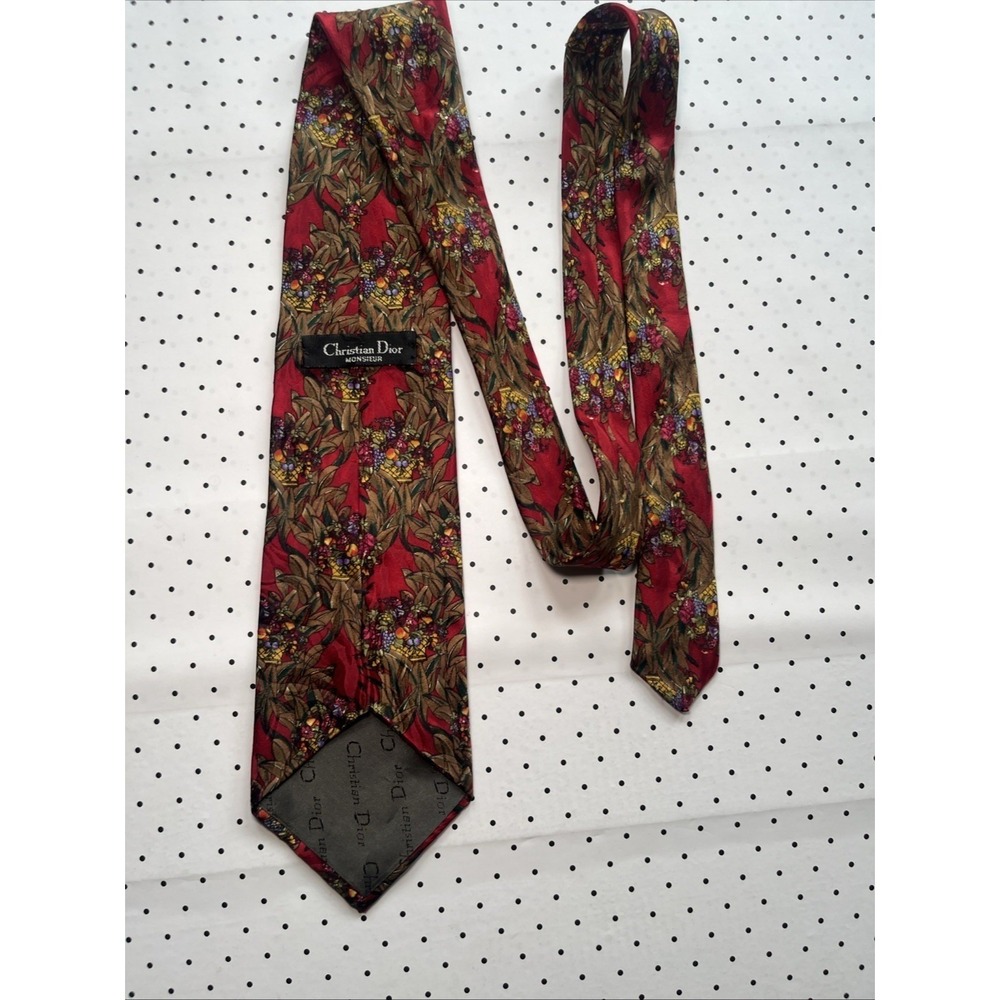 Vintage Christian Dior Monsieur Red Floral Botanical Silk Necktie USA - Picture 4 of 7